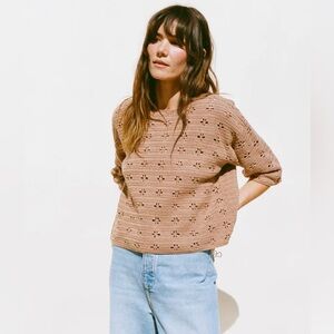 Emma rothkopf port crochet top tee pink brown camel rose M medium